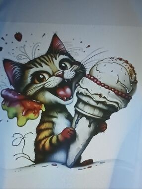 Playful Cat Holding Giant Ice Cream Illustration - Colorful Pop Art
